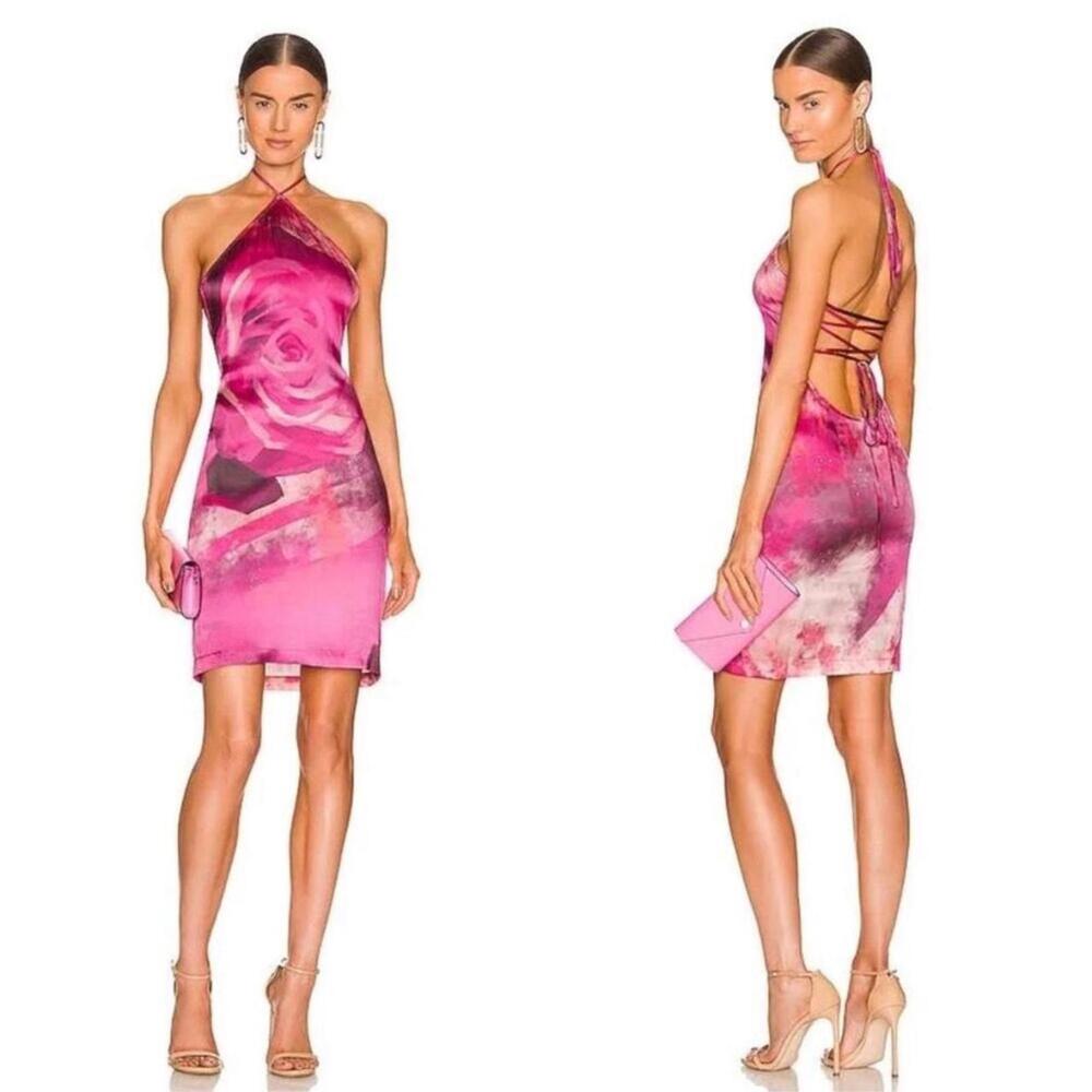 Kim Shui Pink Floral-Print Halter Mini Dress